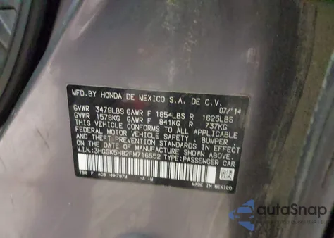 2015 Honda Fit Ex/Ex-L z USA, uszkodzony, nr VIN 3HGGK5H82FM716552